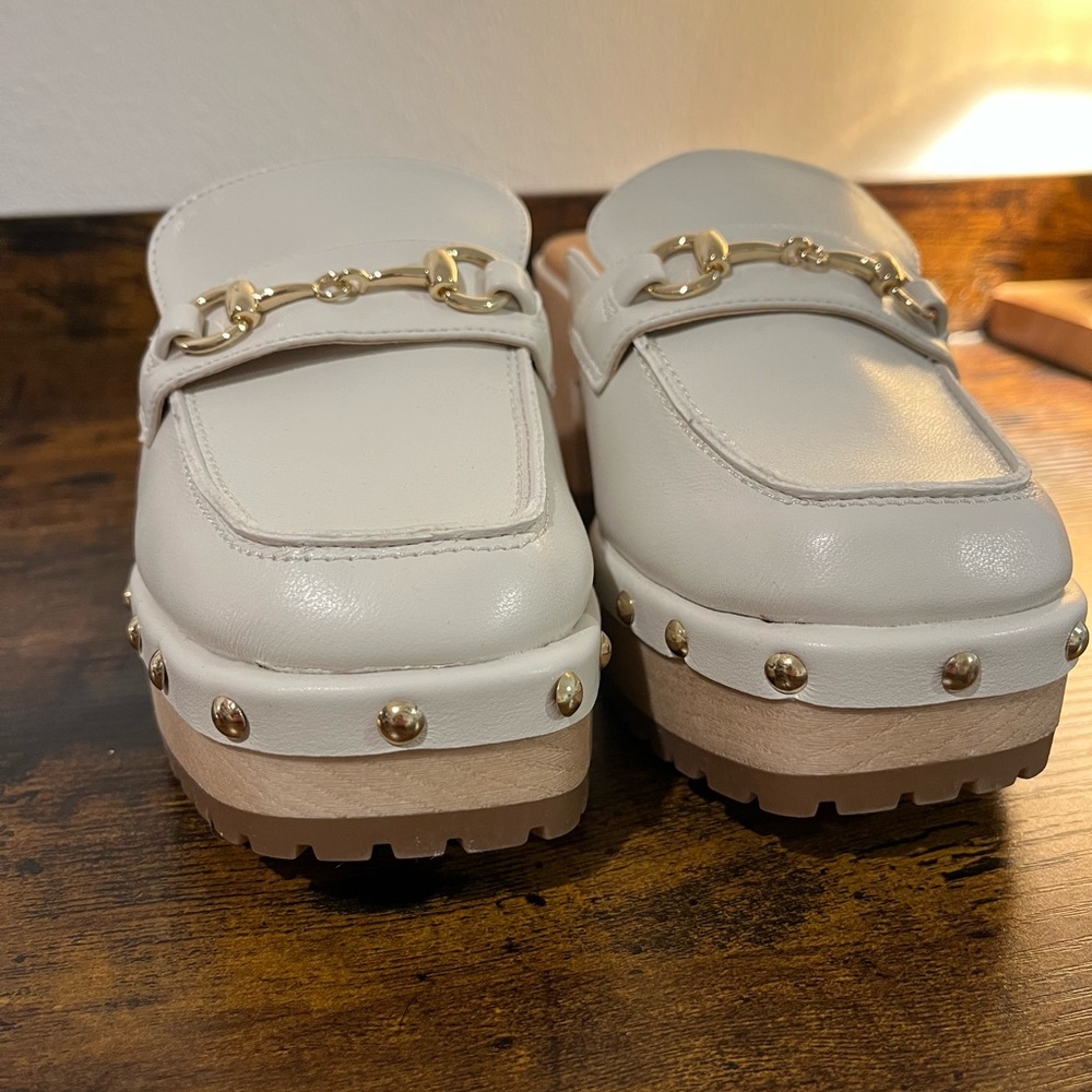 Madden Girl Cream Platform Mules with Gold Studs - Picture 3 of 5